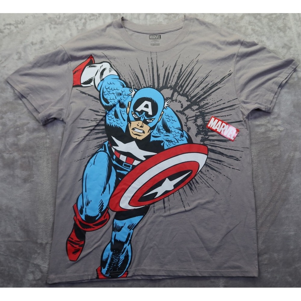 Marvel Captain America Running Gray T Shirt Men's Size L New NWT - Picture 1 of 6